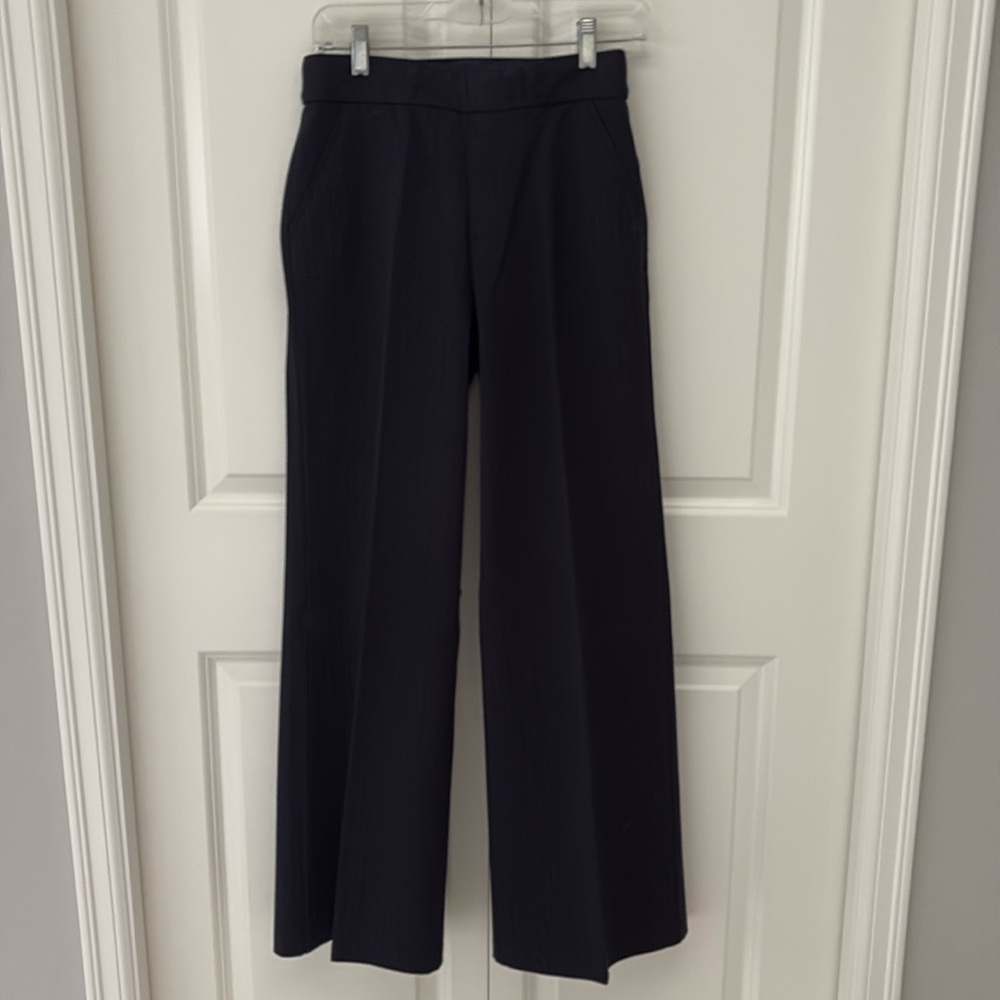 Spanx wide leg trouser in navy with pin stripe